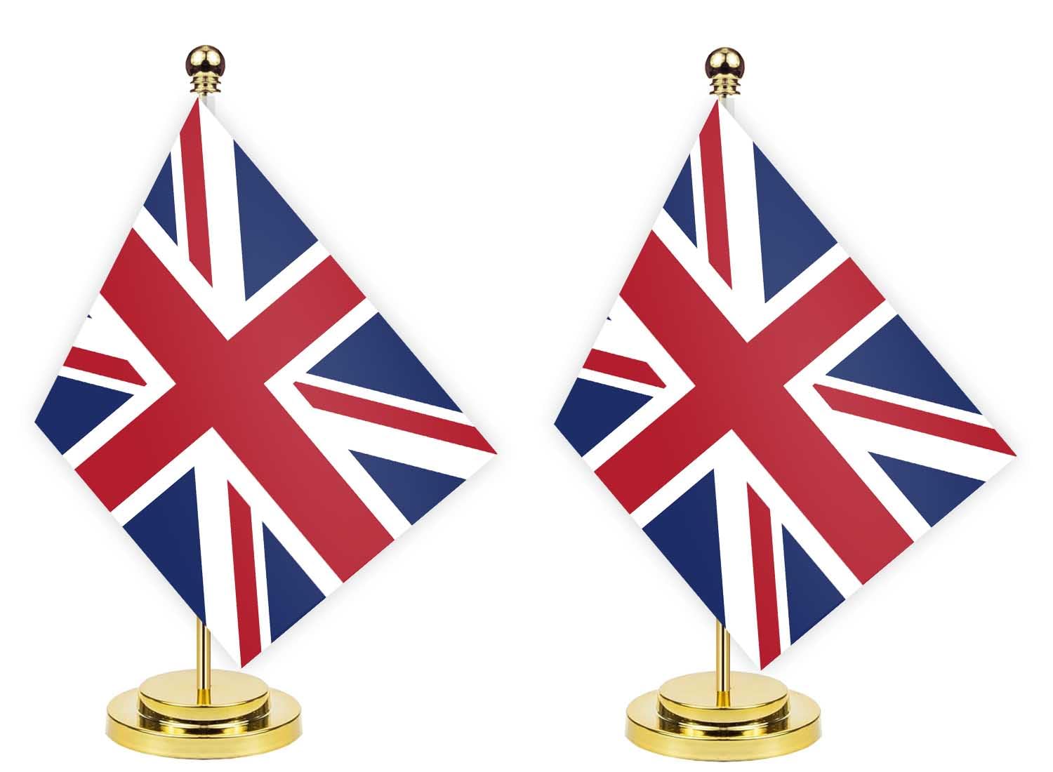 2PCS British Desk Flag,12 inch Tall Small British Indoor Banner,Tiny Printing Decor For Office Home Table