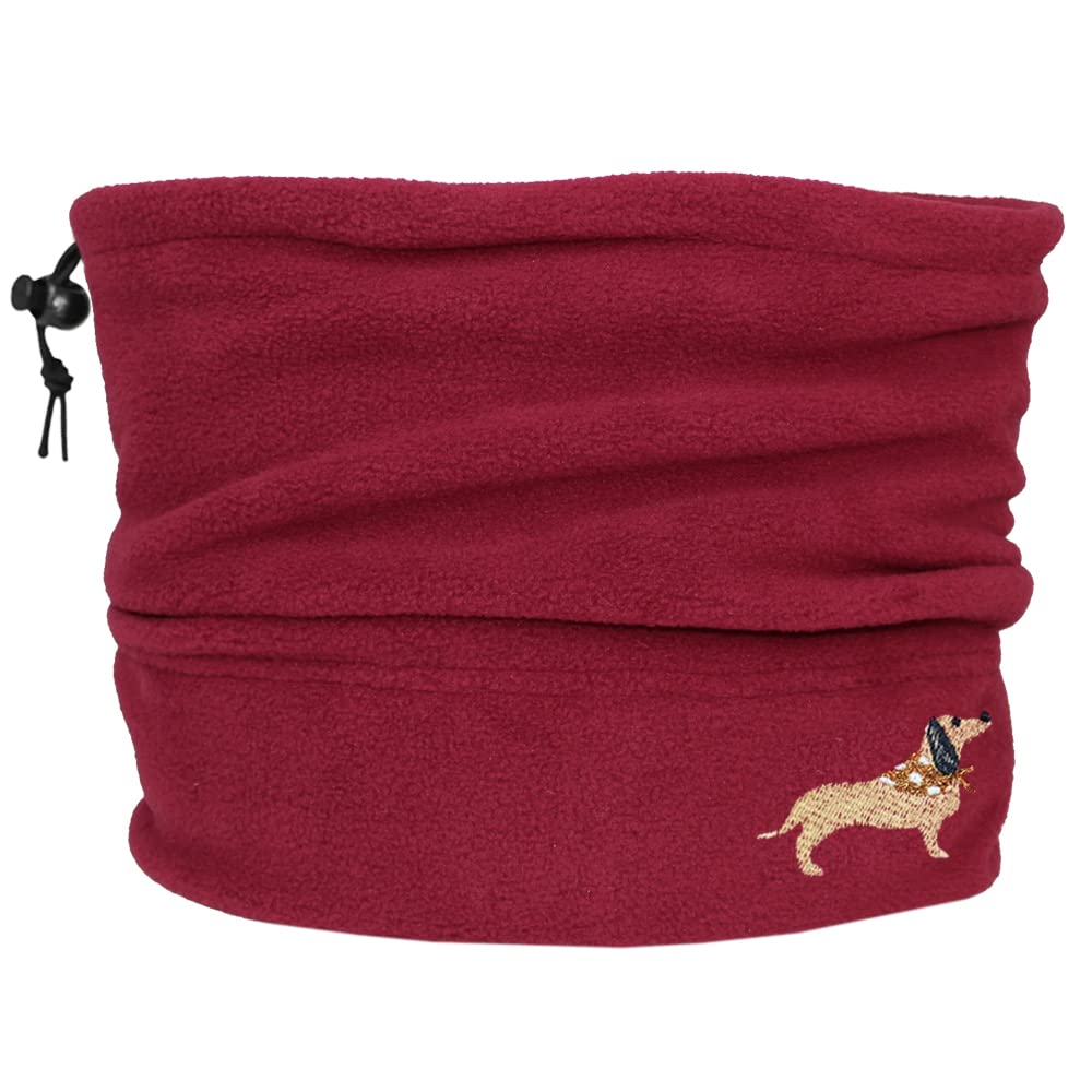 Teddyt's Women's Maroon Red Embroidered Dachshund Sausage Dog Thermal Snood Scarf (Maroon Red)