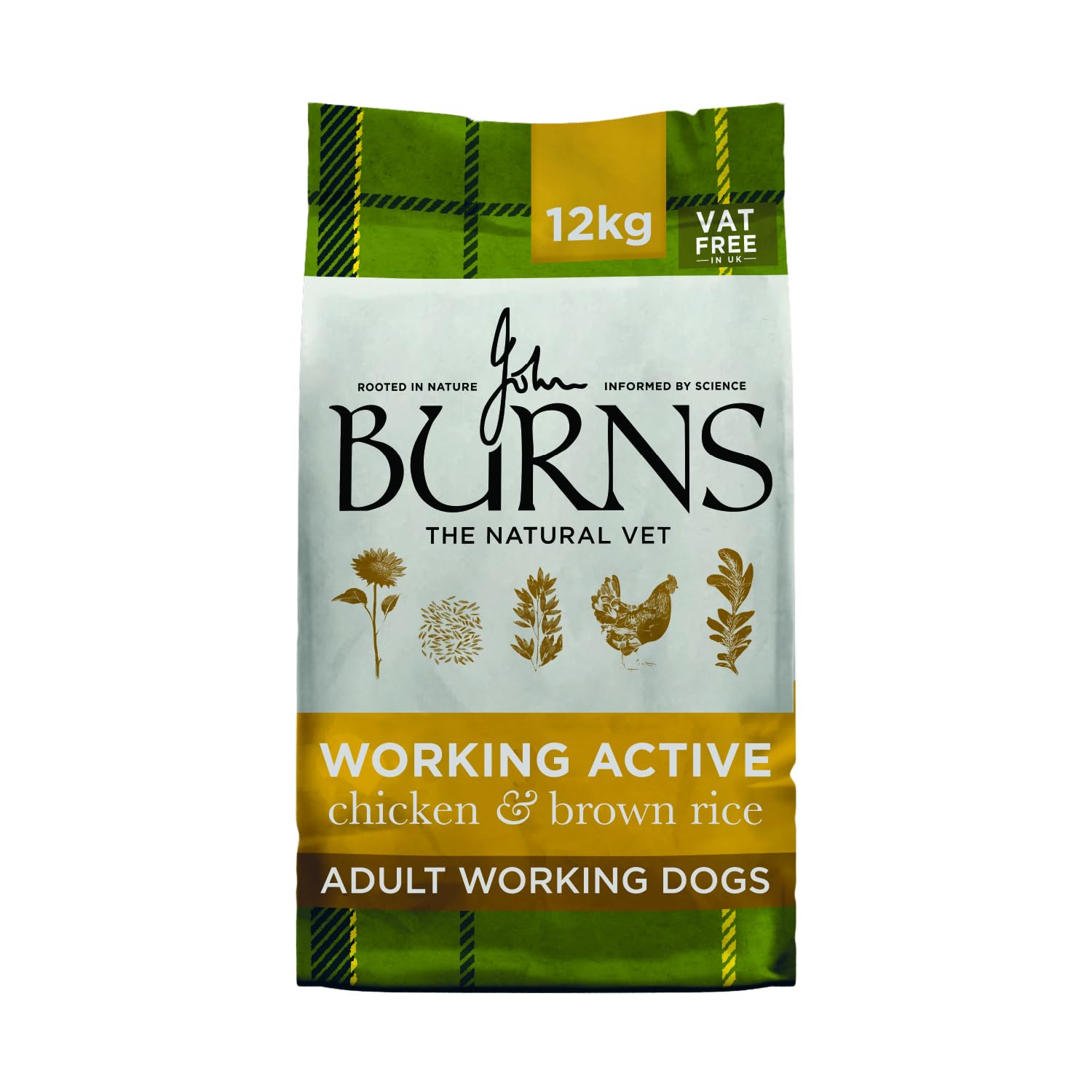 Burns Pet Nutrition Hypoallergenic Complete Dry Dog Food Adult and Senior Dog Active For Working Dogs Chicken and Rice 12 kg