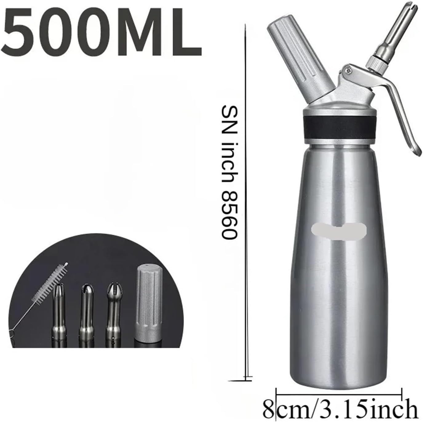 500/1000ML Cream Whipped Dispenser Whipper With Manual Nozzles Decorating For Coffee Milk Baking Accessories(1000ML)