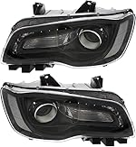 For Chrysler 300 Headlights Lamps Set 2015 2016 2017 Halogen Black Trim Driver and Passenger Side