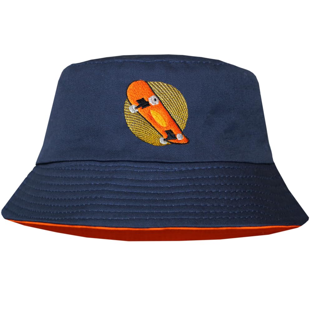 TeddyT's Kids Embroidered Skateboard Skater Navy Bucket Sun Hat