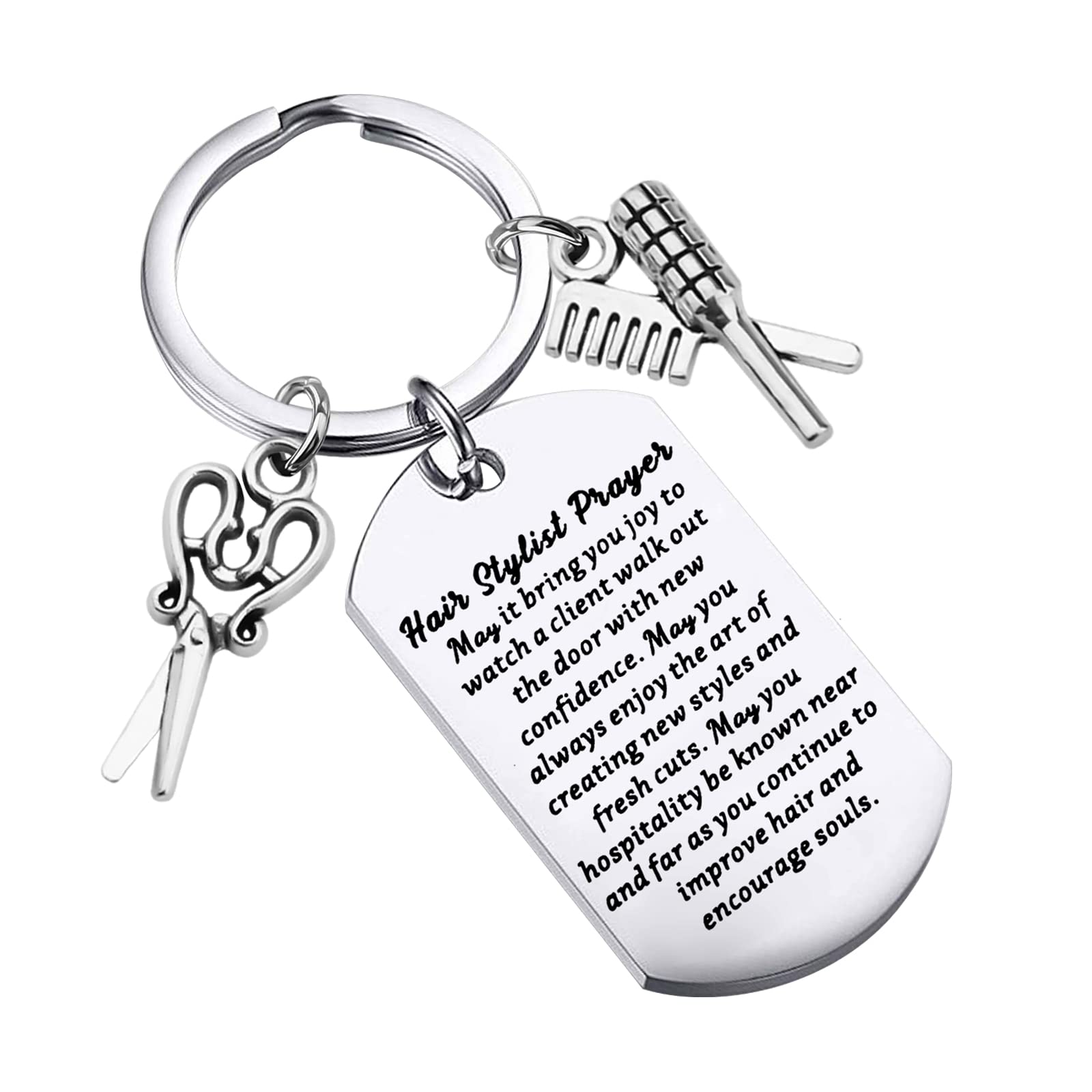 MYOSPARK Hairstylists Gifts Hair Stylist Prayer Keychain Hairdresser Graduation Gifts Stylist Scissor Comb Pendant Salon Owner Gift