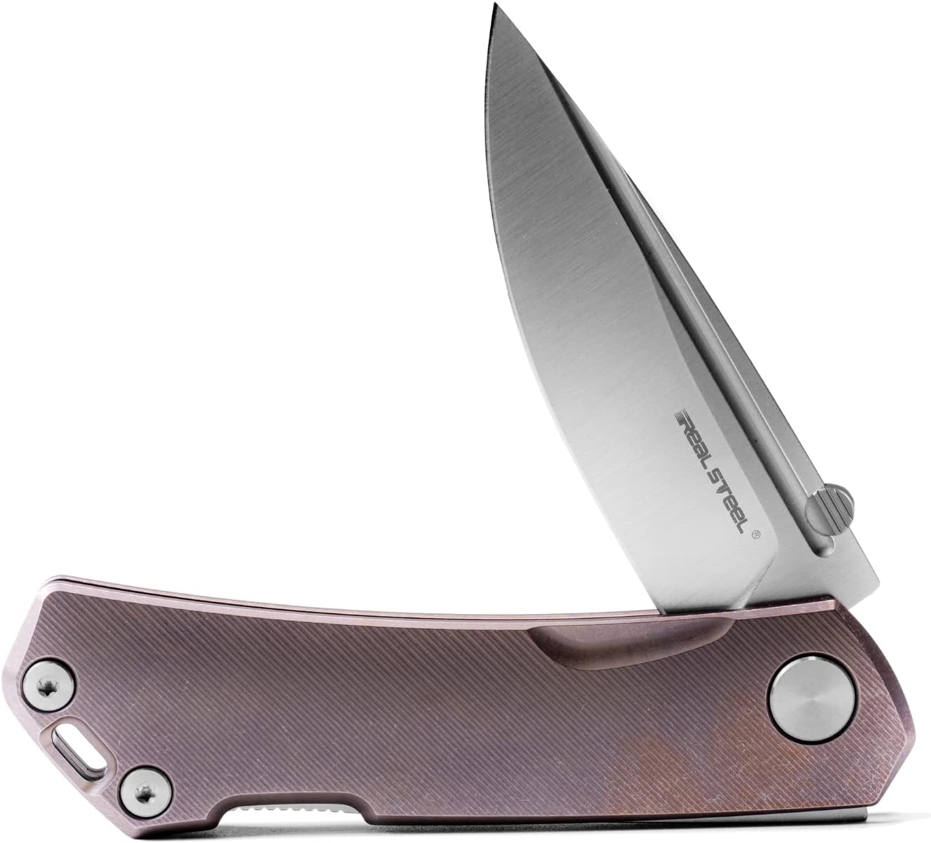 REALSTEEL Luna Maius Backlock Folding Knife - Böhler N690 Blade, Titanium Handles - Camping, Hiking, Daily Cutting Tasks - EDC Knife for Men and Women - Satin/Tan Bronze