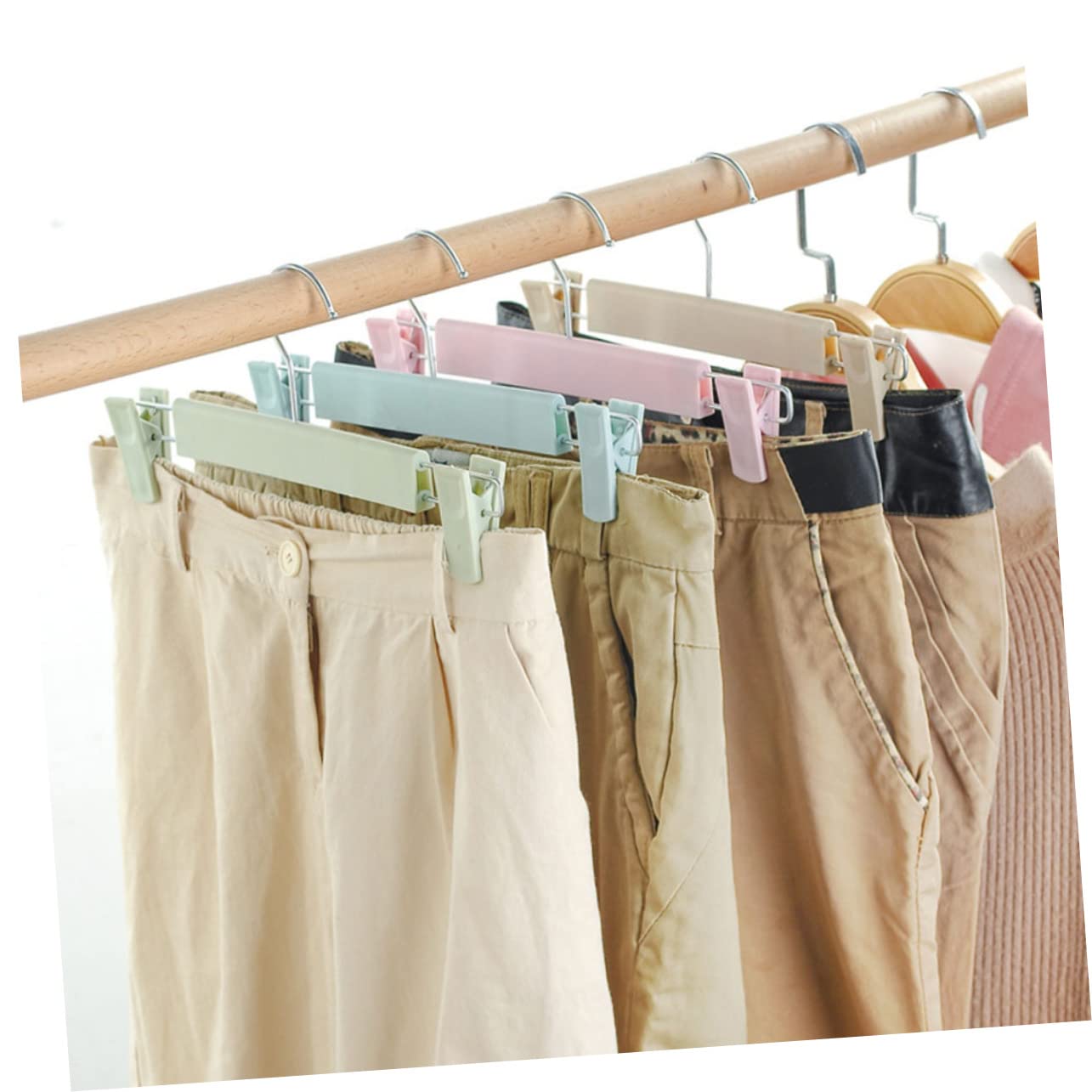HOUDERCO 10Pcs Adjustable Pants Clip Hangers Non Slip Laundry Rack for Pants Skirts and Clothes Design for Convenient Storage and Organization