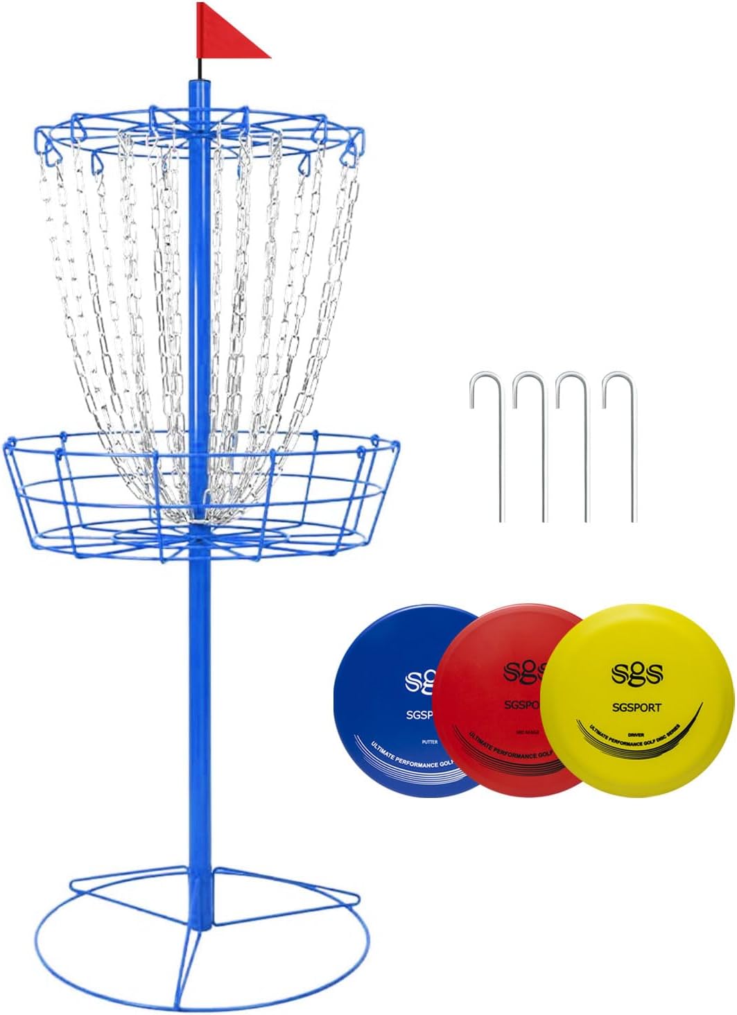 Disc Golf Basket - Portable Disc Golf Target with Heavy Duty 24-Chains Come with 6pcs Disc Golf Discs and Carry Bag, Ground Stake -Suitable for Players of All Levels - Multi Color Available