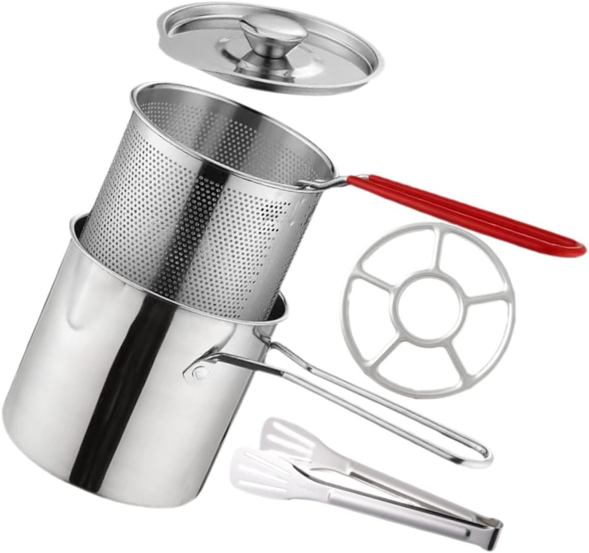 Ciieeo Frying Pot Basket Lid Mini Deep Fryer Pot Kit Woven Basket for Indoor Outdoor Use Easy to Clean