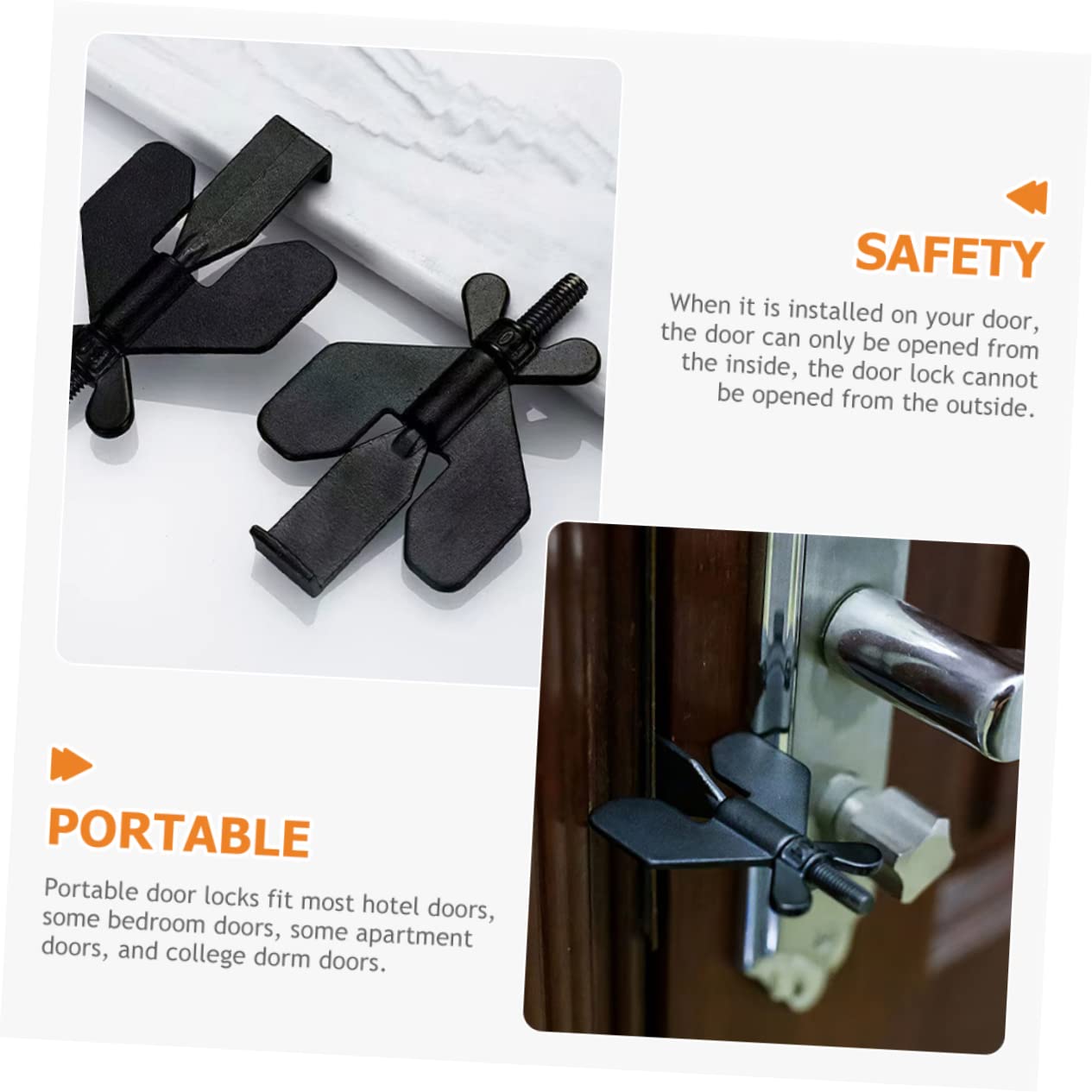 Lot De 4 Bloque-Portes Portables En Acier Inoxydable Verrou De Sécurité Pour Porte De Voyage Jolis Verrous De Porte Portables Butées De Sécurité Pour La Maison Noir