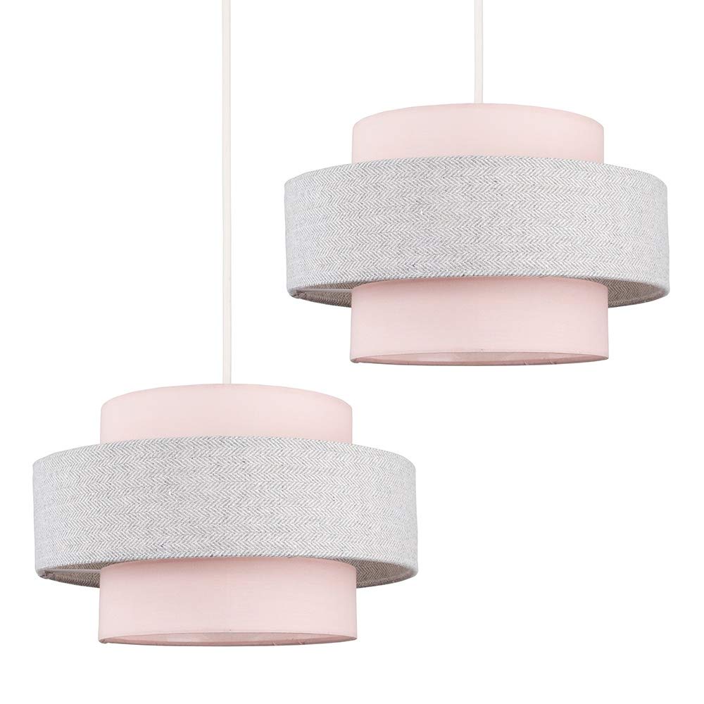 MiniSun | Modern Ceiling Light Shades in a Pink and Grey Herringbone Finish | Pendant Lights, Home Décor & Improvement Essential | Set of 2 | Includes 10W GLS Bulbs | 30cm Shade Width