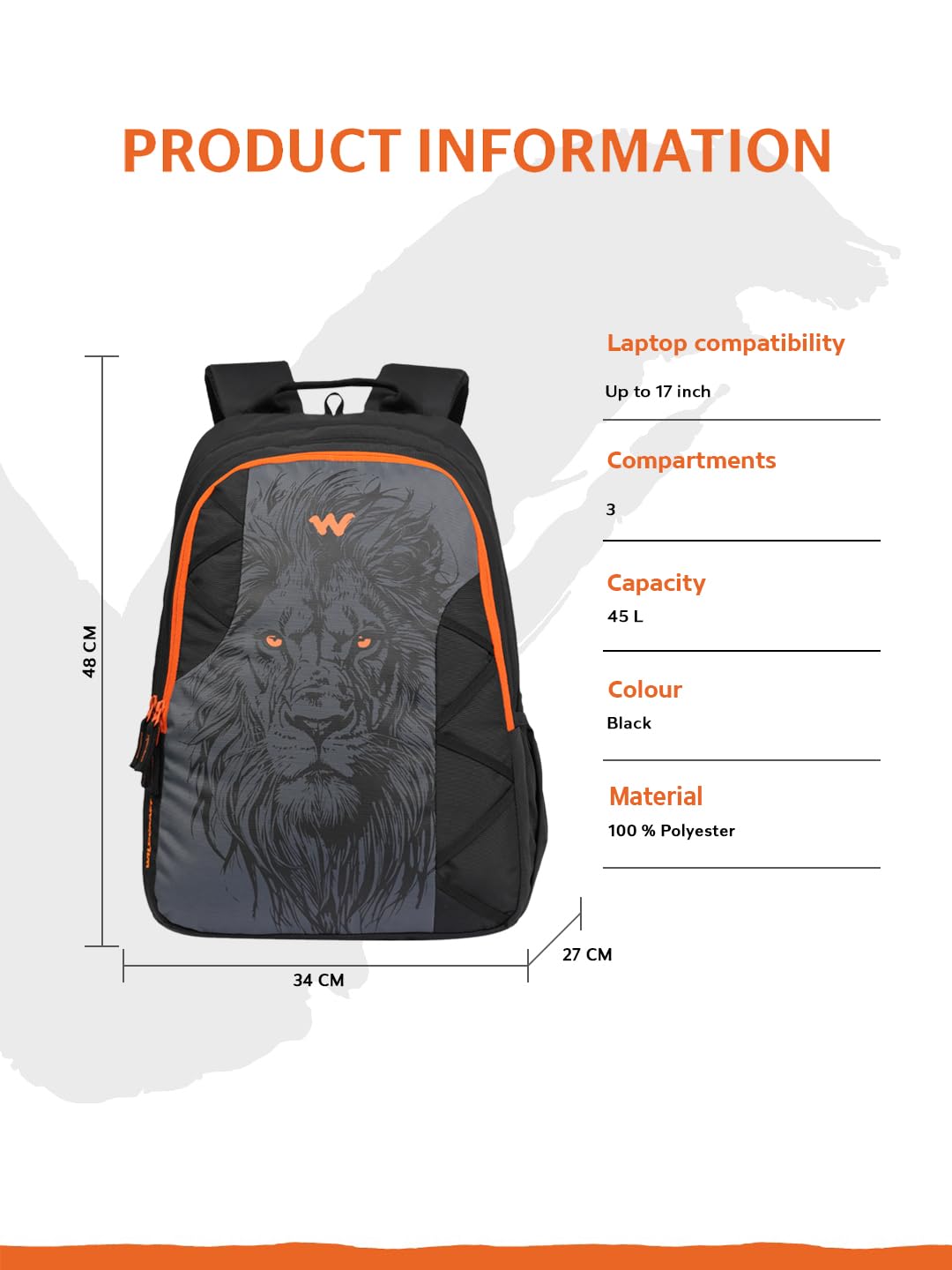 Wildcraft Animal Kingdom-Lion 3 Compartment Laptop Backpack 45L, Black1 — Amazon image 7
