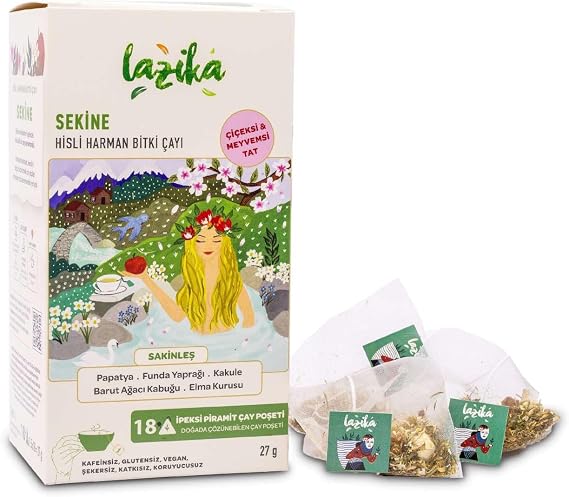 Lazika Bitki Çayı – Sekine, Papatya ve Baharatlı Aromalı Gün Arası Çayı, Kafeinsiz, 18'li Piramit Poşet
