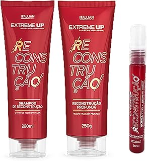 Kit Home Care Itallian Hairtech Extreme Up - Reconstrução Capilar Profunda, Brilho e Maciez - Shampoo 280ml, Reconstrução 250ml, Blinda Fios 30ml