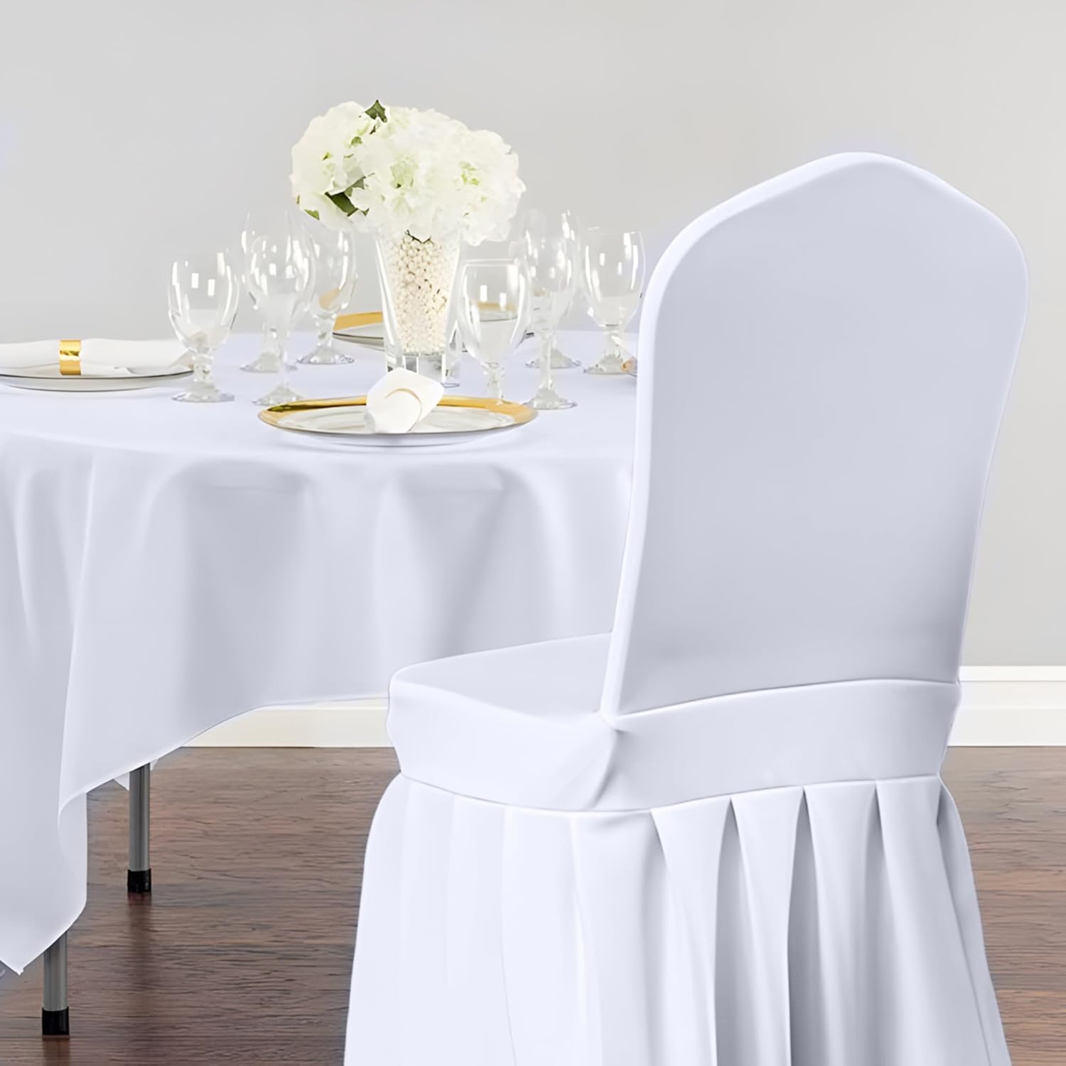 Dining Room Chair Covers with Skirt 6PCS Stretch Parsons Slipcovers with Skirt, Washable Universal Parson Chair Protector for Dining Room, Hotel, Ceremony, Party(White, 6pcs)
