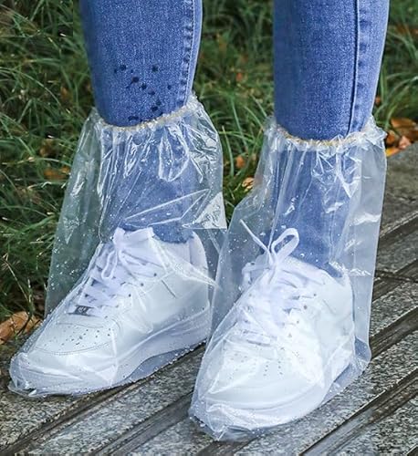 EFWEL Waterproof Shoe Covers, 10 Pairs Clear Plastic Protective Boot Covers for Rain Snow Day Outdoor Activities Fit Most Adult Women Men Shoes Home Office Clean Hygienic Durable PE Material