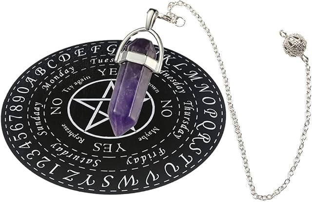Pendulum Board Dowsing with Necklace Pendulum Healing Crystal Chain Witchcraft Supplies Kit Divination Star Wooden Carven Board Metaphysical Wiccan Gifts with Box(5.9 Inch) (Black)