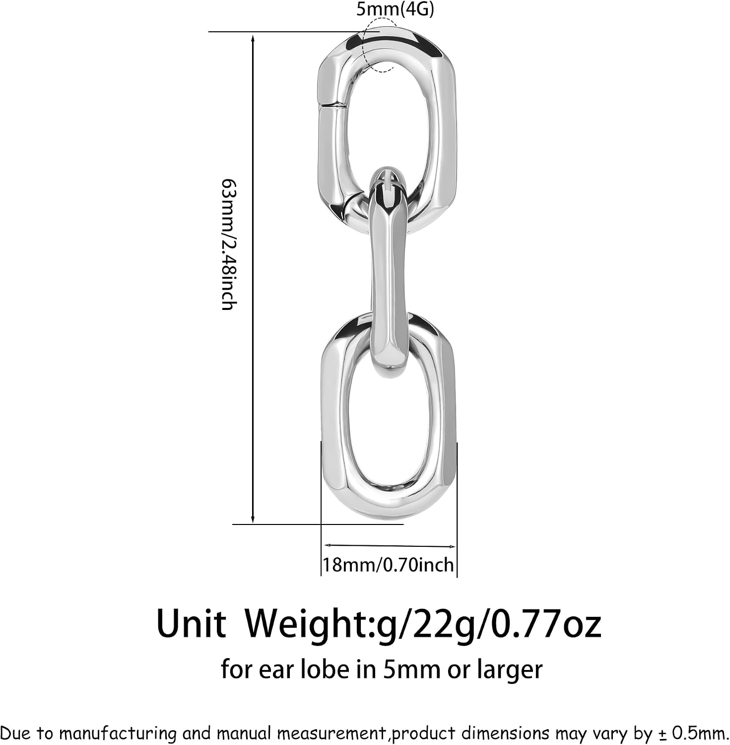 2 Pcs Stainless Steel Ear Weights Chain Style Ear Stretchers for Gauged Ears Expanders for Stretched Lobes Body Piercing Jewelry for Men & Women