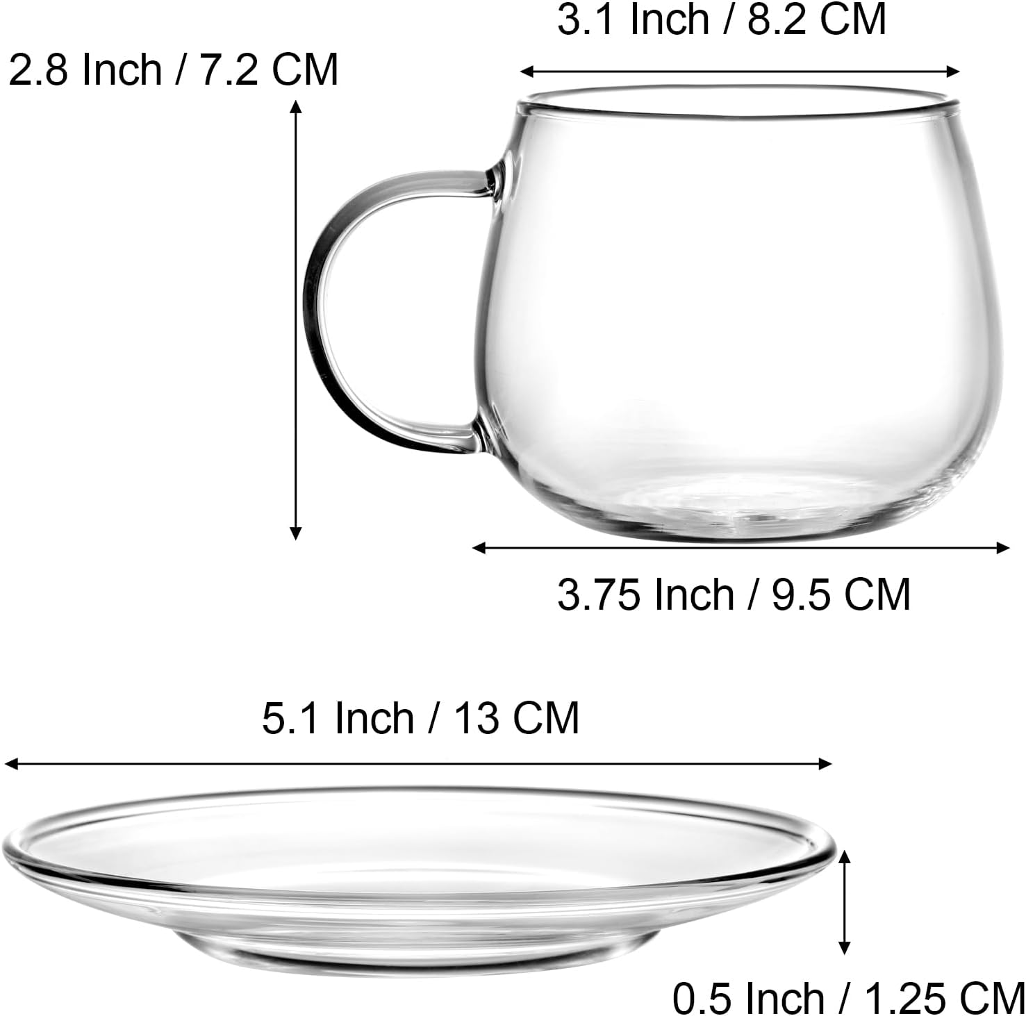 Tosnail 4 Pack 11oz Glass Cups and Saucers Set Glass Coffee Mugs Set, Coffee Cup with Handle, Drinking Glasses for Latte, Cappuccino, Mocha, Hot Chocolate, Tea, Juice and Hot or Iced Beverage