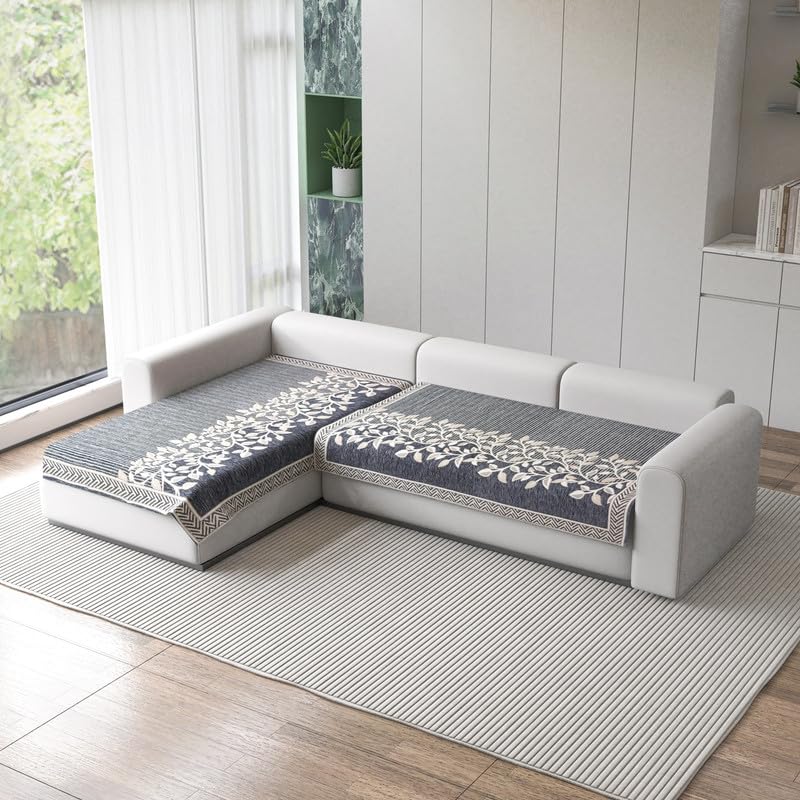 Image of Nendle Superior Velvet Floral Sofa Mat 4 Seater Set Cover Durable Protector for Living Room Sofa Set 2+2, Suitable for L Shape, Sectional and U Shape Sofa (Color Grey, Pack of 2)