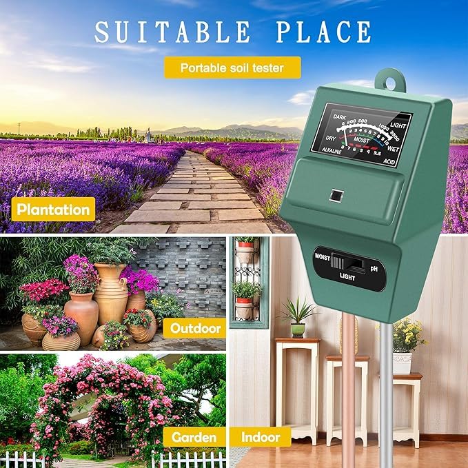 DeoDap Soil Tester 3-in-1 Plant Moisture Sensor Meter/Light/pH Tester for Home, Garden, Lawn, Farm, Indoor & Outdoor Use, Promote Plants Healthy Growth (Green) - Image 5 thumbnail