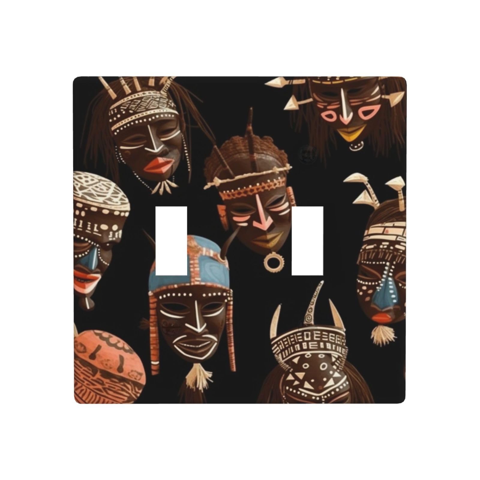 Decorator Double Toggle Light Switch Covers African Ritual Ethnic Tribal Wall Plate 2-Gang Standard Size 4.5" x 4.5" Double Toggle Switch Wallplate Decorative 2 Gang Wall Switch Plate Covers