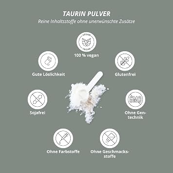nutri + taurine powder 1 kg - high dose + vegan - vegetable by fermentation - pure taurine powder 1000 g premium quality natural without additive