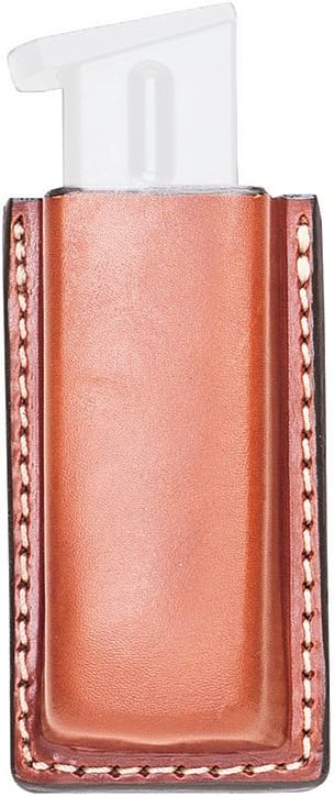 Aker Leather A514 Single Magazine Pouch, Open Top Leather Holder with Metal Clip, Fits Most Single or Double Stack Magazines, Clip-On Design for Belts up to 1.75 Inches, Made in USA