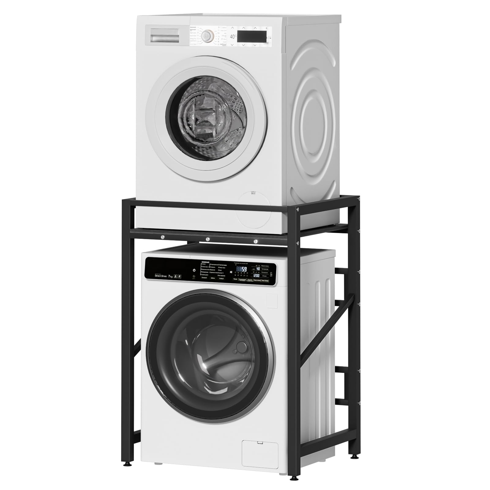 Fiakoais Black Washing Machine Rack 250Kg Load Capacity, Adjustable Height Washer Dryer Stacking Stand, Heavy Duty Laundry Shelf Frame, Space Saving Storage Solution For Utility Room Bathroom (Black)