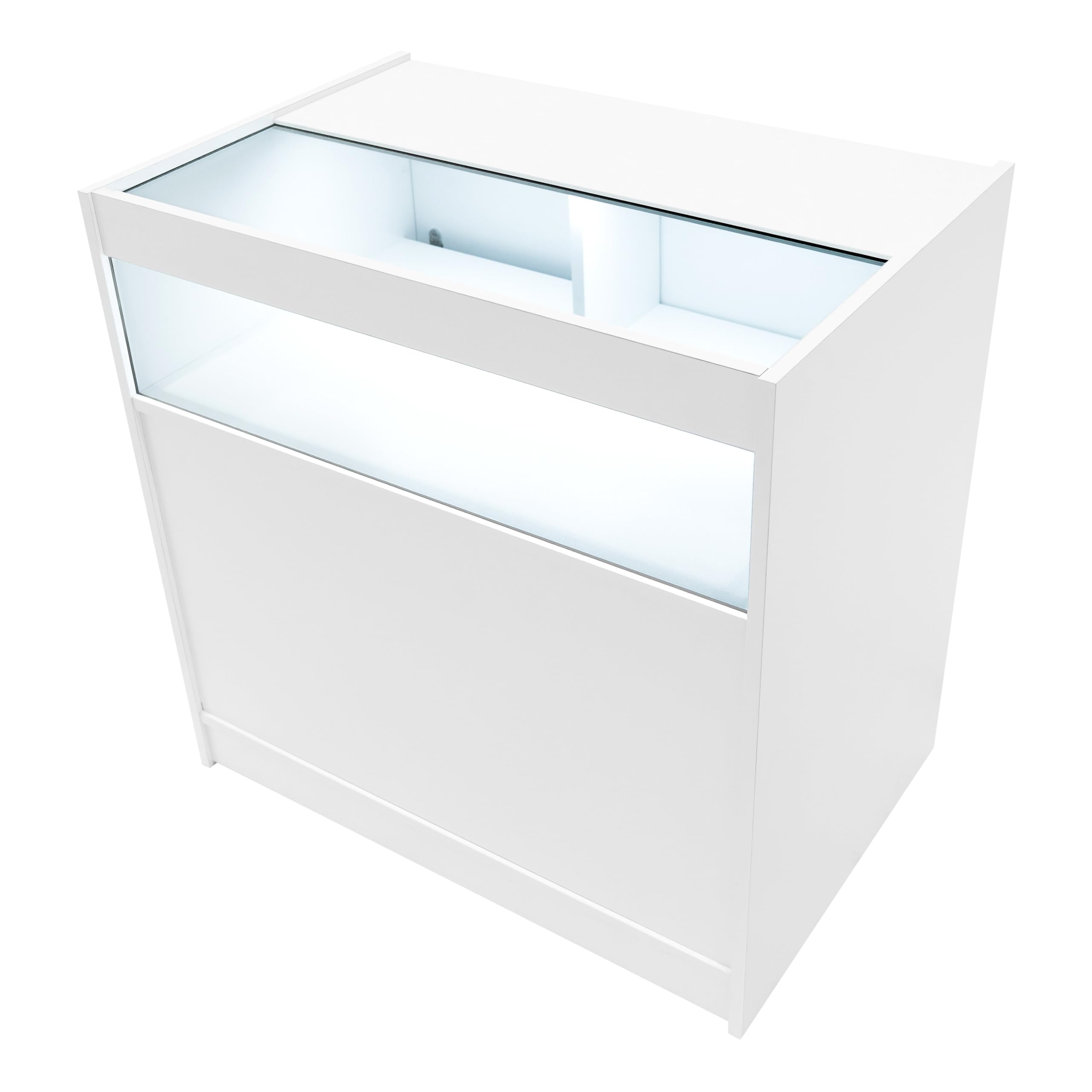 Set Banconi Bianco con LED Polaris K900 B900 CM60 TB60 - Vetrina con Serratura, Ante Scorrevoli, Chiavi, Mobile Cassa, Espositori Illuminati in Vetro per Gioielli, Angolo Negozio, Abbigliamento