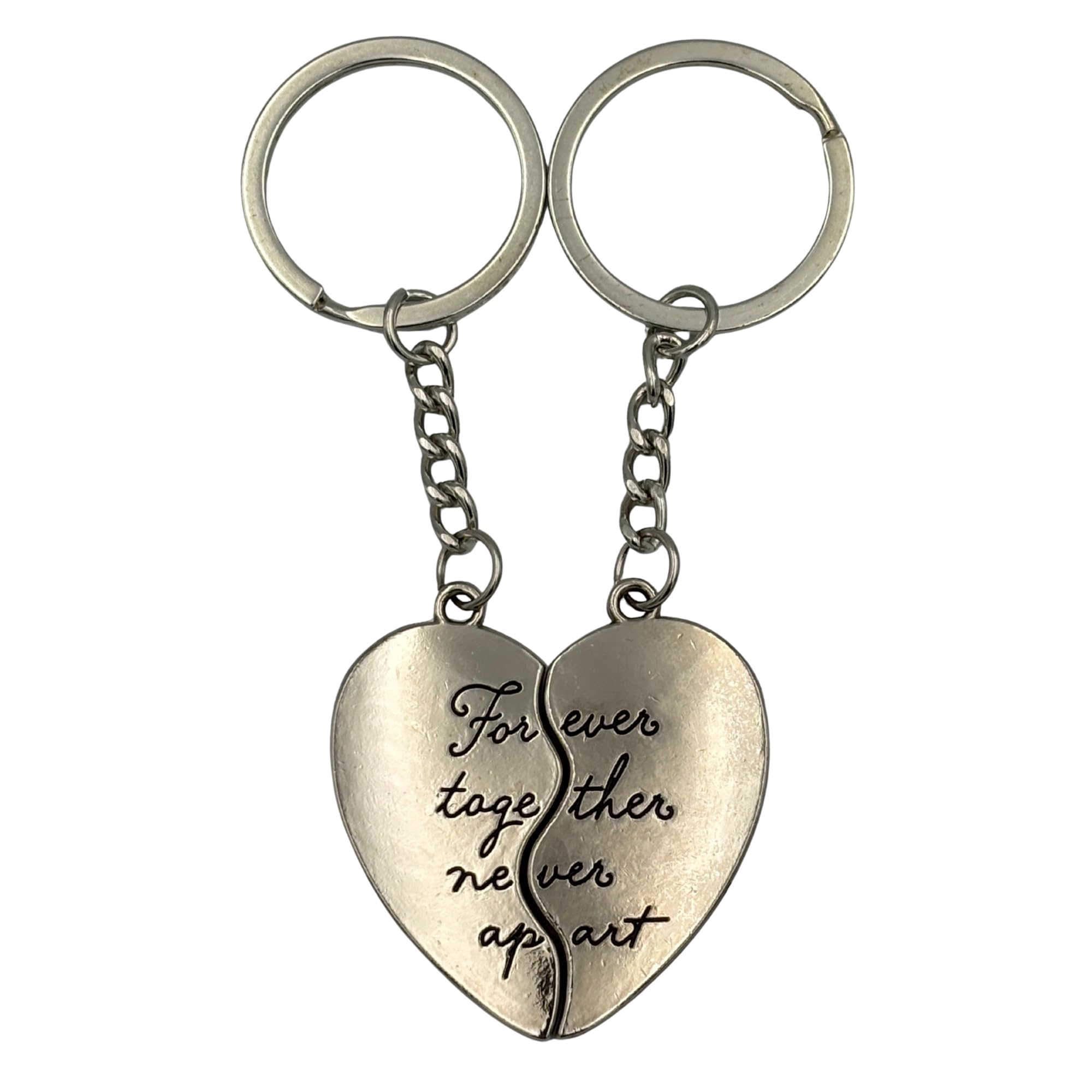 Swiftpick Home Unisex Silver Metallic Couple Heart Keyring, Matching Heart Keychain For Him And Her, 2-In-1 Split Heart Design, Anniversary, Valentine's Day, Birthday Gift