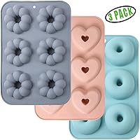 Vista 3 de Paquete de 3 moldes de silicona para donas para hornear donas, molde de silicona para panqueques, molde antiadherente para donas, muffins