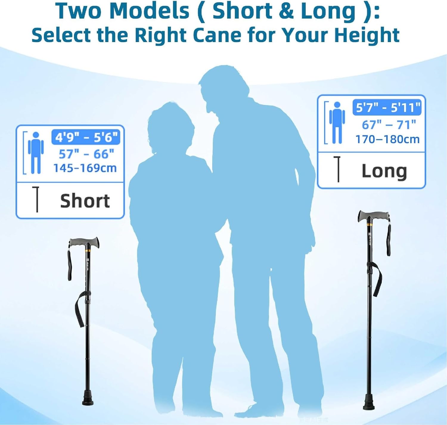 All-Terrain Folding Walking Cane for Men & Women | Heavy-Duty 300lbs & Yet Lightweight, All-Terrain Shock-Absorbing Tip, Ergonomic Handle, Adjustable, Collapsible & Portable