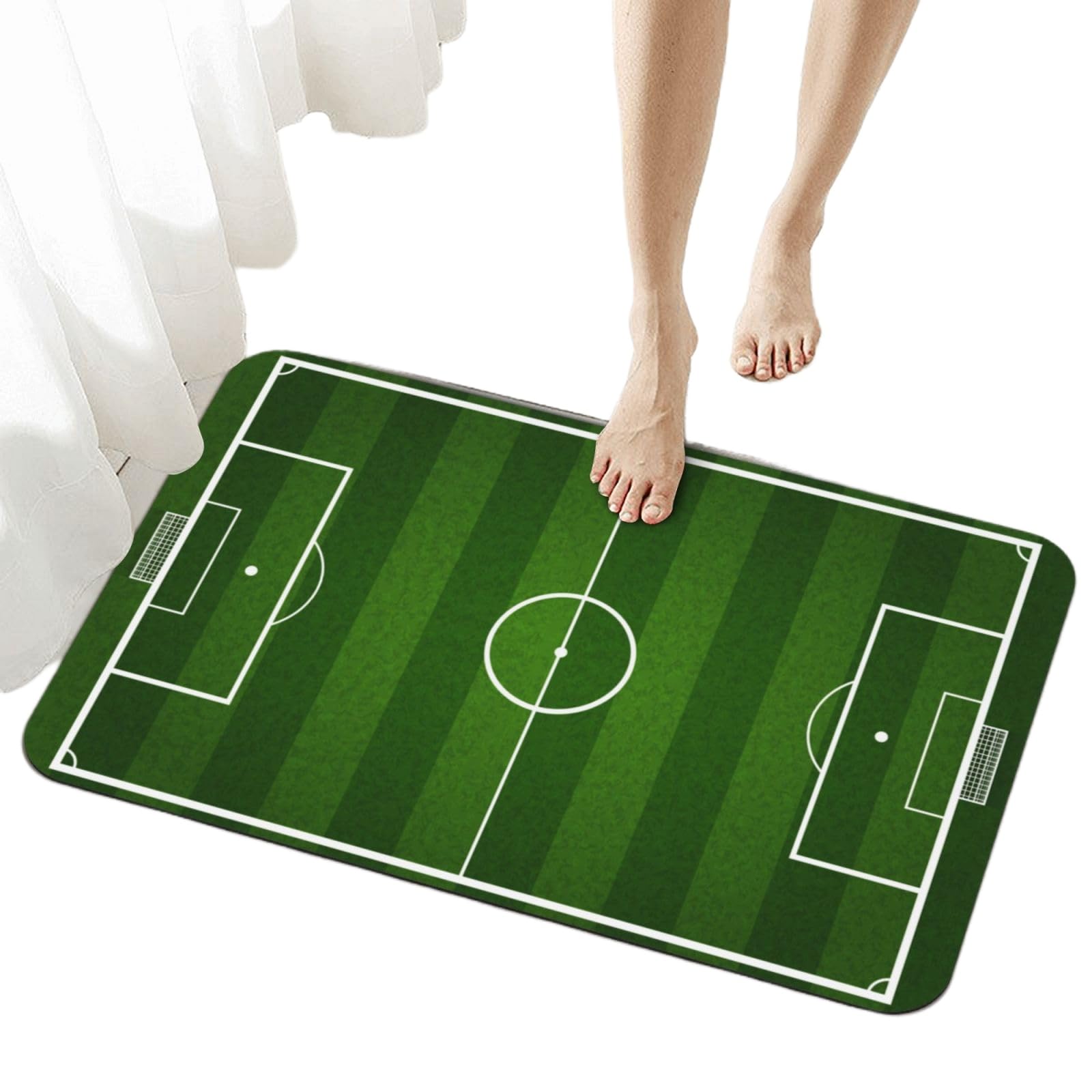 Oxquniv Green Soccer Football Bathroom Rugs, Non Slip Rubber Cute Bath Mat Bathmat Shower Rug for Bedroom Kitchen Floor Home Decor Accessories 16 x 24