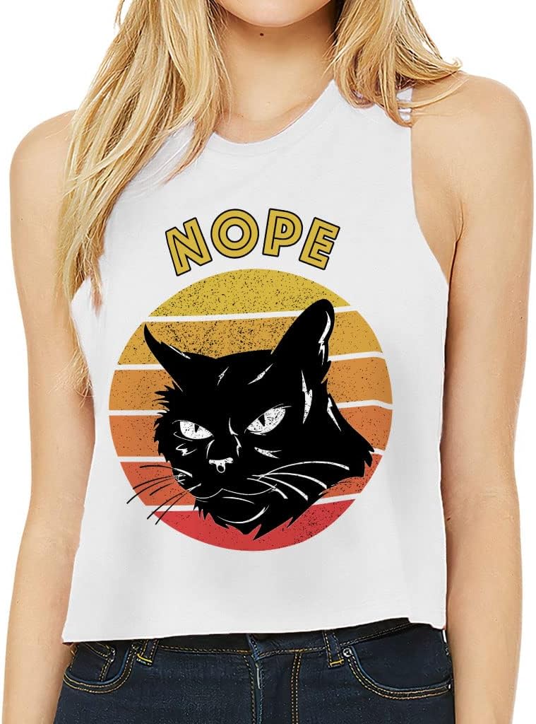 Cat Nope Racerback Cropped Tank - Colorful Women's Tank - Graphic Tank Top - White, 2XL
