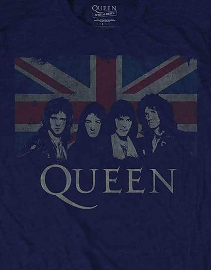 Queen Band Official T-Shirt - Union Jack Classic Logo Men's Navy Blue Tee - View #5
