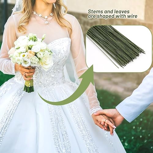 Miniatura 4 de Paleta flexible verde calibre 18, 50 piezas de tallo floral verde oscuro, tallos de flores, alambre envuelto en papel floral para manualidades,