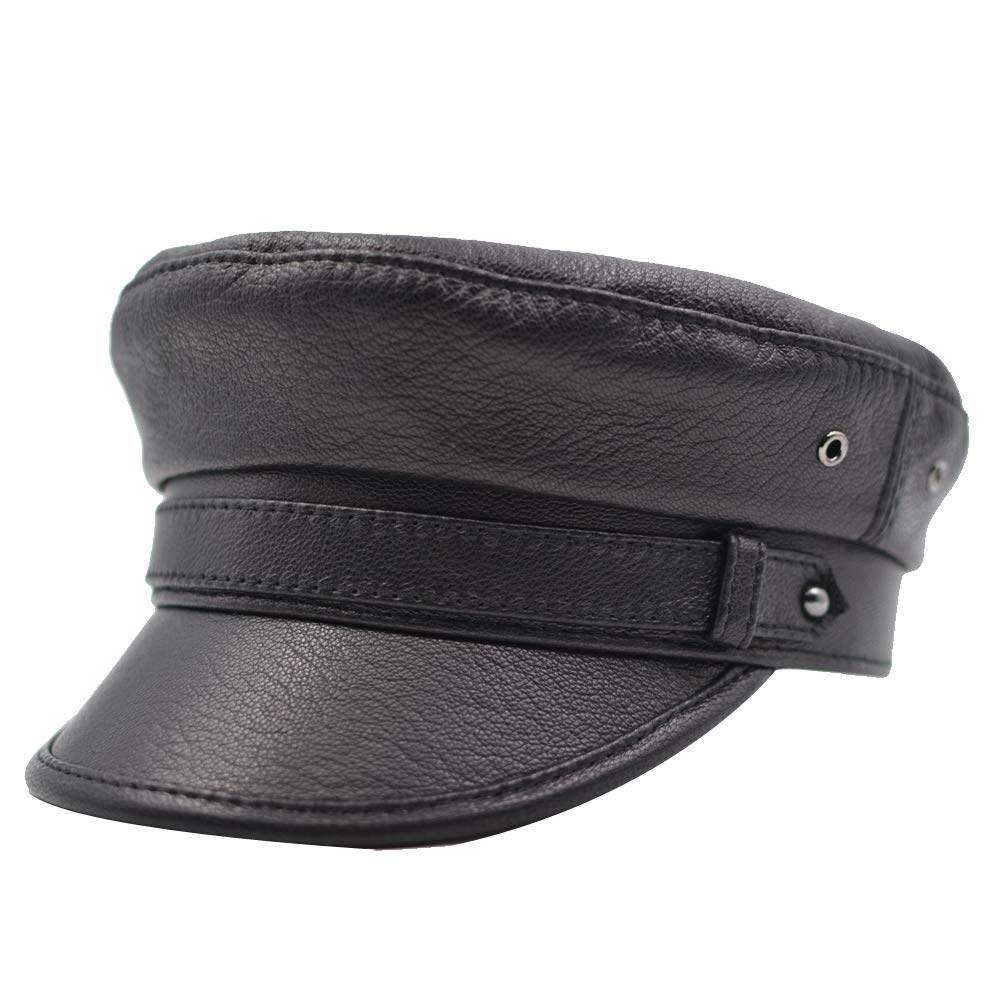Yosang Men Women Leather Yacht Captain Sailor Hat Newsboy Cabbie Baker Peaked Beret Cap Black