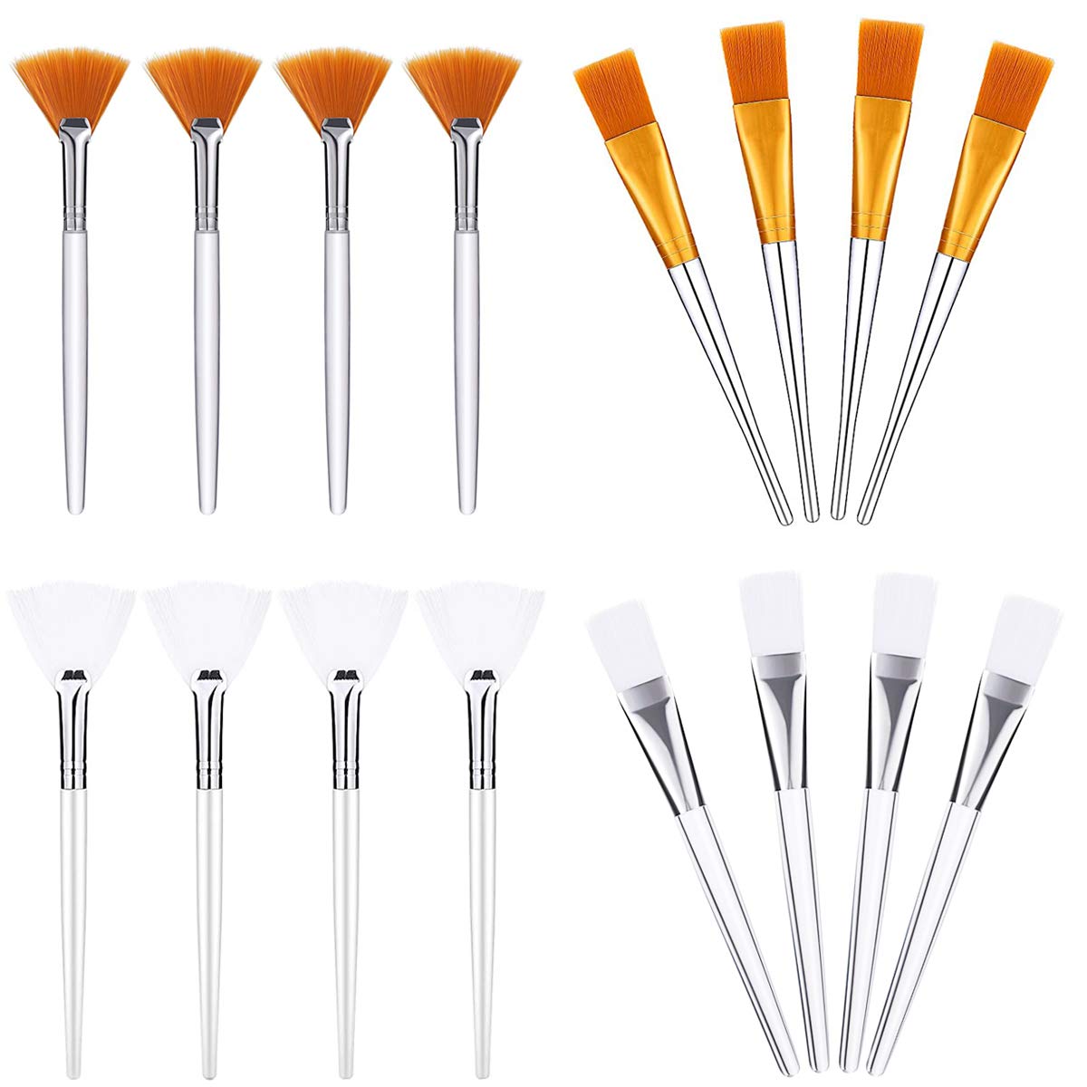 Pyson 16 Pcs Fan Mask Brushes Set Includes Soft Fan Facial Brushes Acid Applicator Brush Cosmetic Soft Brushes Acid Makeup Applicator Tools for Eyelash Extension Mud Mask Mixed Cream