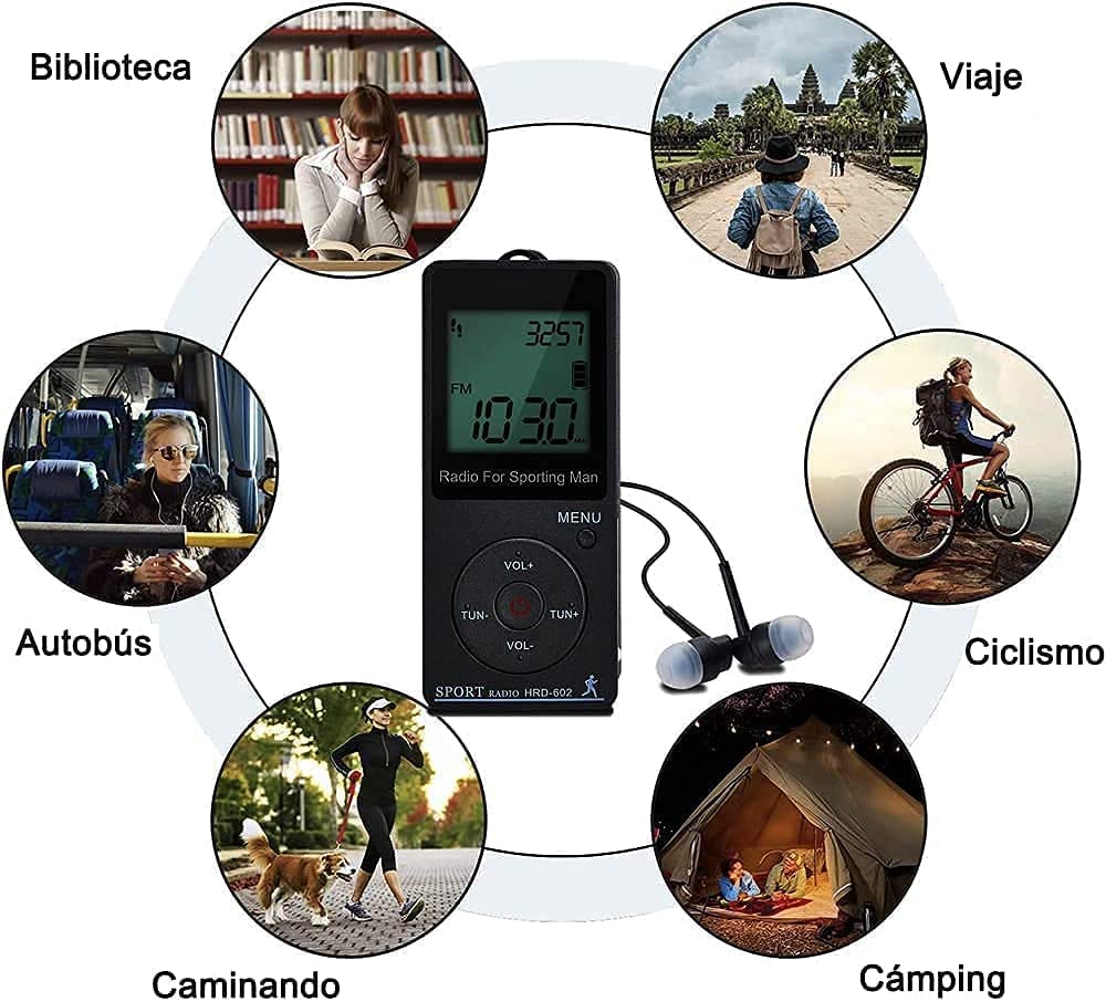 Radio portátil FM de Bolsillo con, Radio de Bolsillo Digital Recargables USB Radios con Auriculares, Podómetro, Temporizador de sueño y Reloj, Auto-búsqueda y Memorización, para Caminar, Trotar