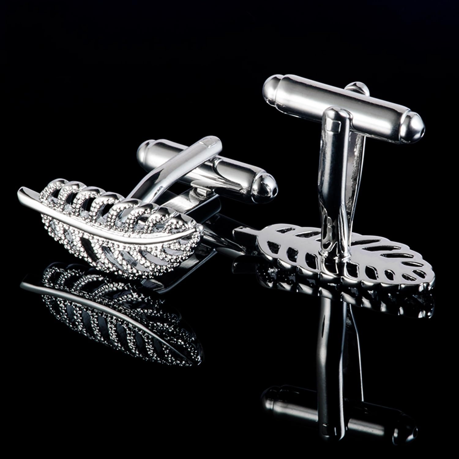 Gemelos De Plumas De Moda, Gemelos De Boda De Negocios con Caja De Regalo(Silver)