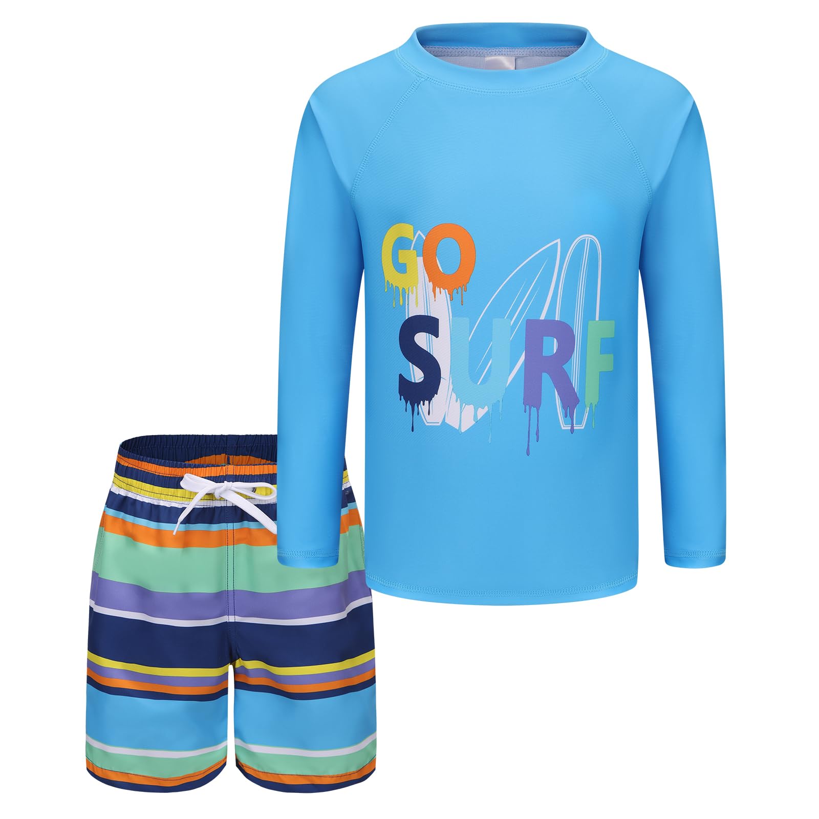 Boys Two Piece Rash Guard Swimsuits Set with Swim Trunk Kids Long Sleeve Bathing Suit Swimwear Set