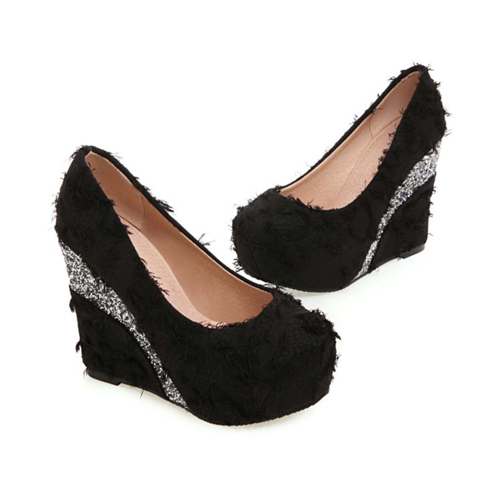Décolleté con Zeppa da Donna Slip-On Chiusura Punta Tonda Scarpe Eleganti Casual da Festa Tacchi 12 cm