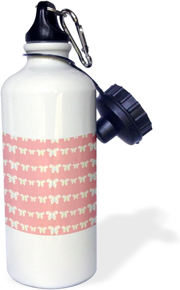 3dRose "Sweet Butterflies with Hearts Cute Art for Kids" Sports Water Bottle, 21 oz, White