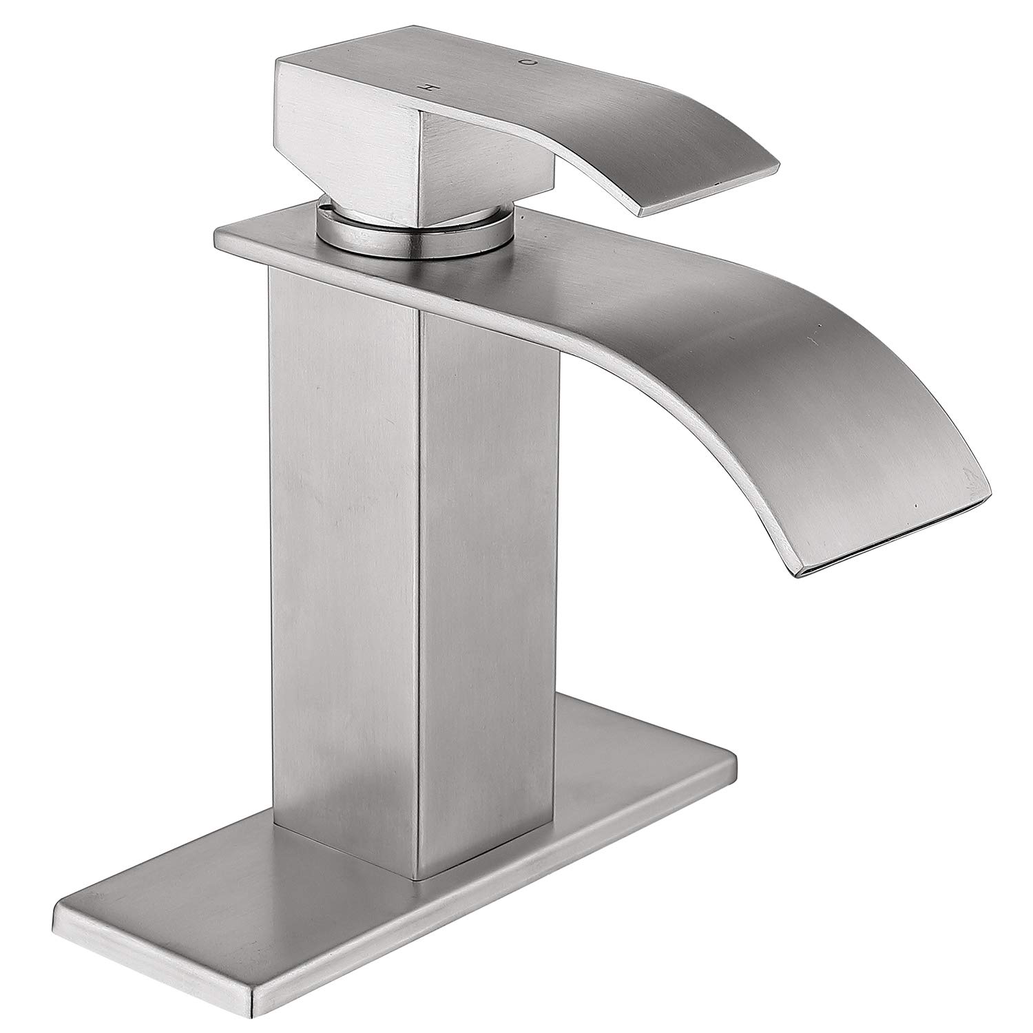 Ntipox Waterfall Spout Bathroom Faucet,Single Handle Bathroom Vanity Sink Faucet, Rv Lavatory Vessel Faucet Basin Mixer Tap with Deck Plate, Brushed Nickel (One or 3 Hole)