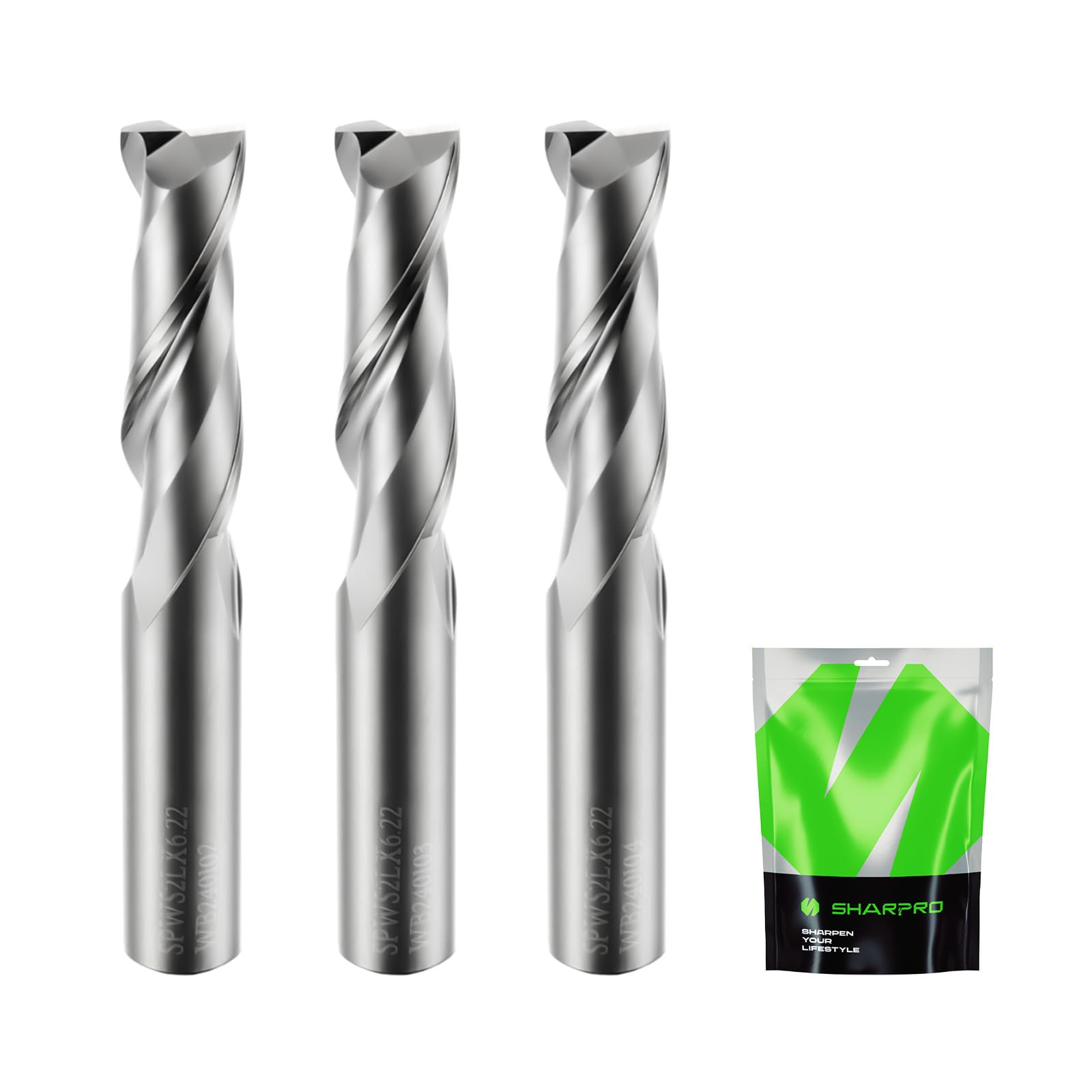 SHARPRO 1/4 Spiral Upcut Router Bit, 1 4 CNC Router Bits, Up Cut Spiral Router Bits ,Solid Carbide Router Bits , CNC Upcut Bit 1/4, Ideal for Wood Inlay, Plunge Plastic 3PCS