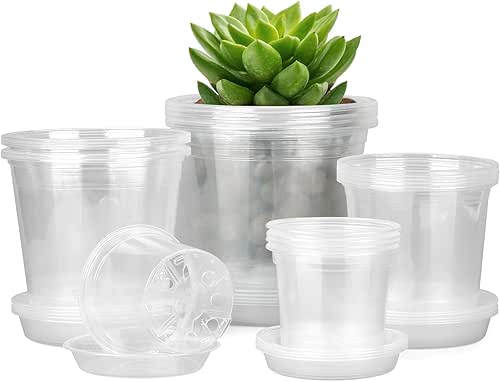 4/5/6/7 Inch Clear Nursery Pots for Plants with Sacuers 20