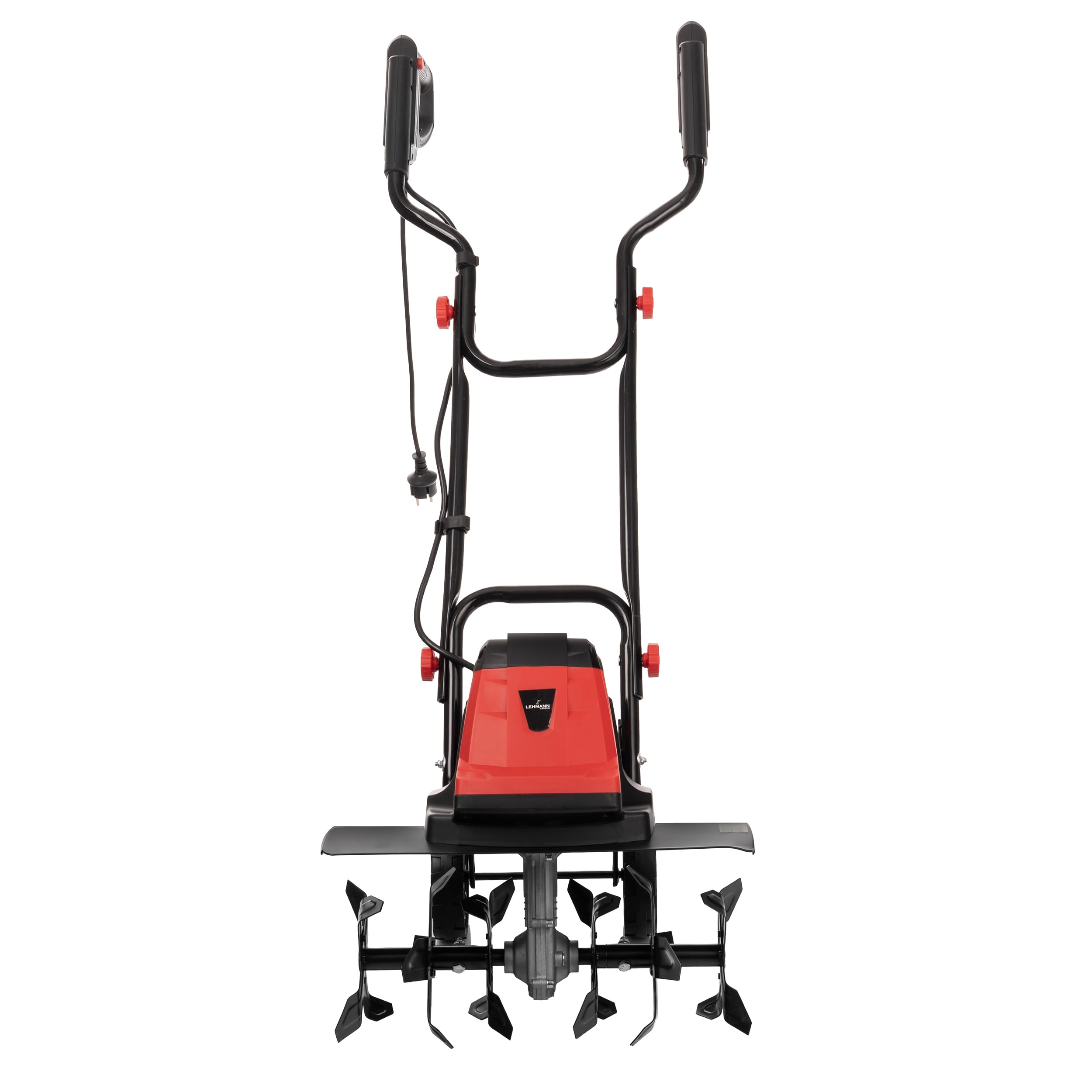LEHMANN Motozappa Elettrica, 1800 W, Elettrozappa con Larghezza di lavoro 45 cm e Profondità 22 cm, 24 Lame, Ruote di Trasporto, Manico Pieghevole, Zappatrice per Orto e Giardino, Rosso/Nero