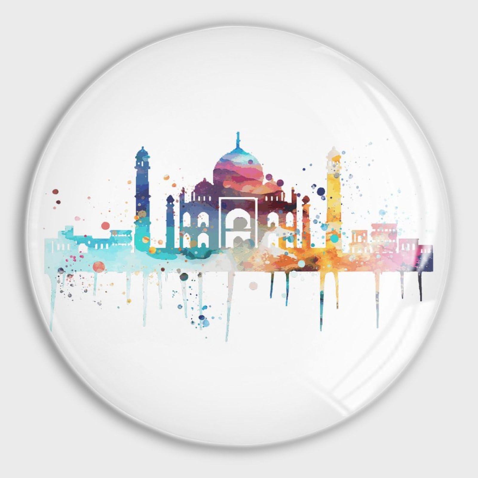 Round Fridge Magnets India Agra Colorful Ink City Skyline Silhouette Glass Refrigerator Magnets Decoration for Refrigerator Locker Whiteboard Magnetic Board Cabinets Classroom Office Cubicle