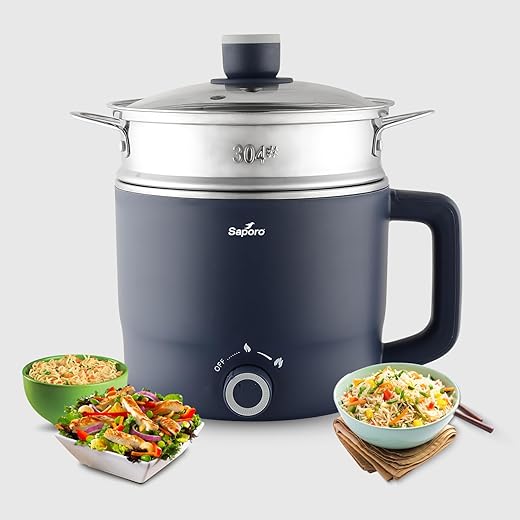 Saporo Electric Multipurpose Kettle with Steamer - Double Layered Body - 1.2 L, 600W ? Rapid Heat Technology for Steaming & Boiling Vegetable, Water, Milk, Egg, Tea, Coffee