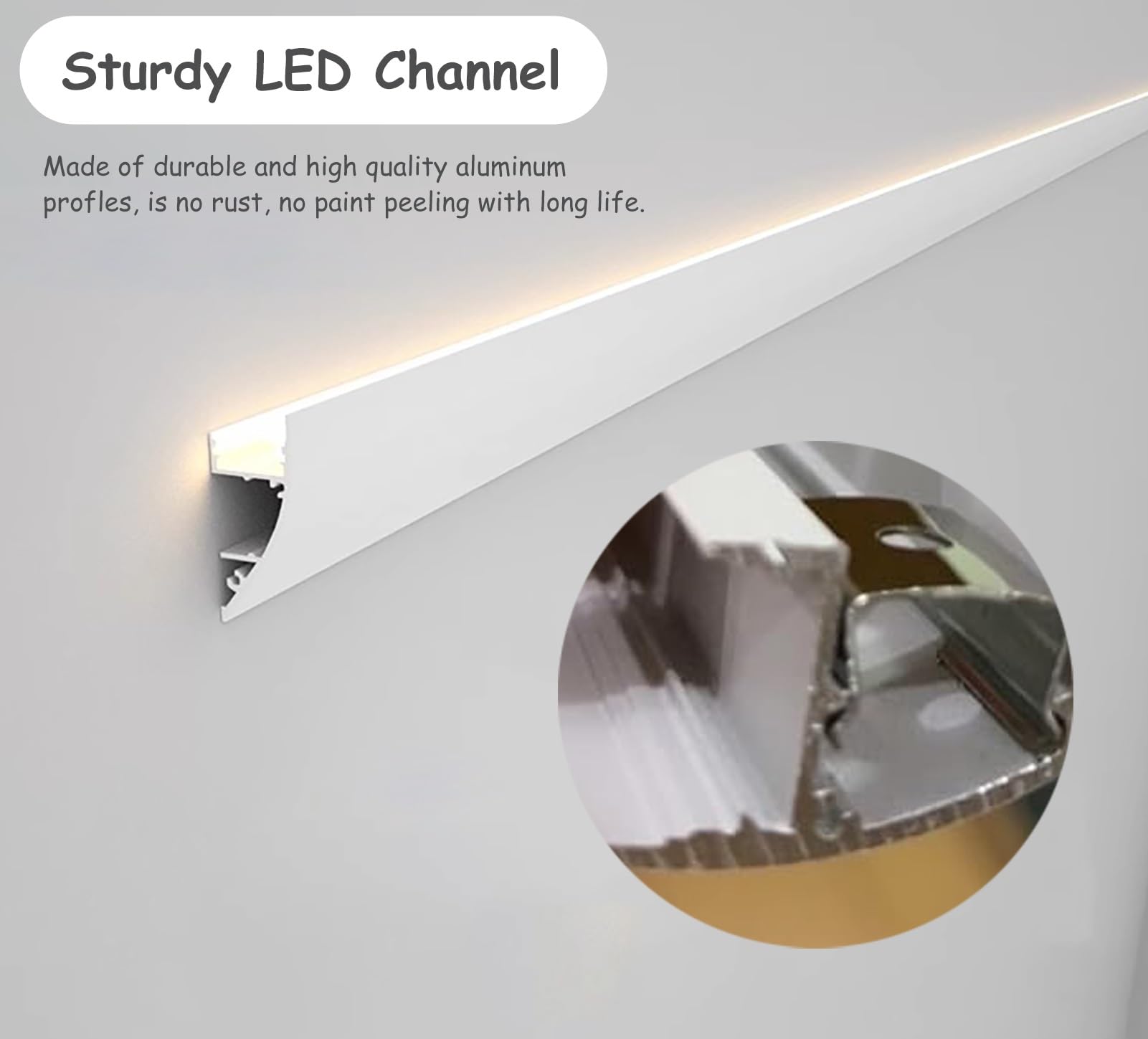 Profili per Strisce Led Canale di Illuminazione Indireatta a Led Modanatura a Corona, Profilo Diffusore Striscia Led per Battiscopa, Fessura per Battiscopa per Strisce Led Decorative(1.7m/5.6ft)
