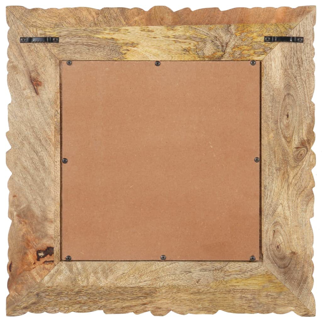 Spiegel aus massivem Mangoholz 50 x 50 cm mit handgeschnitztem Muster, freistehend für Flur Garderobe Schlafzimmer Bad, Deko Wand Spiegel für Make-up und Rasur